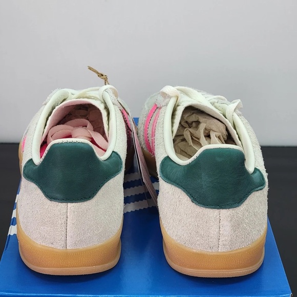 Women's Adidas Gazelle Indoor Shoes - Off White Beige Lucid Pink JQ1096 - Picture 5 of 12